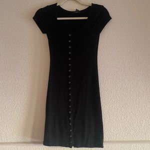 Black button detail mini dress